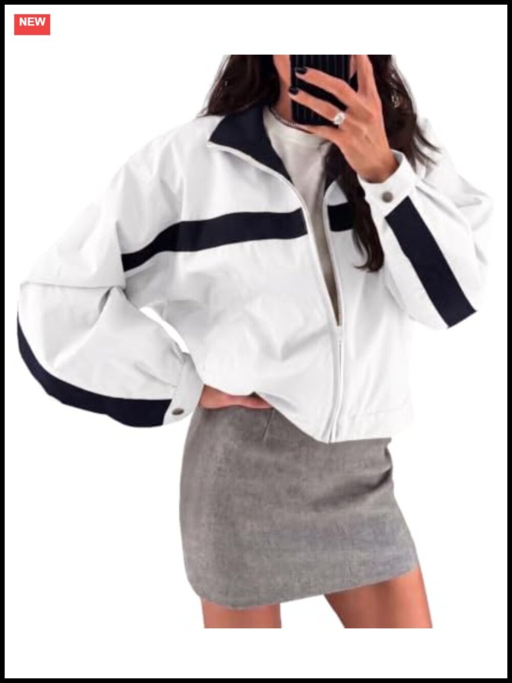 Women's Cropped Zip Up Windbreaker Jacket - Lightweight Casual Colorblock